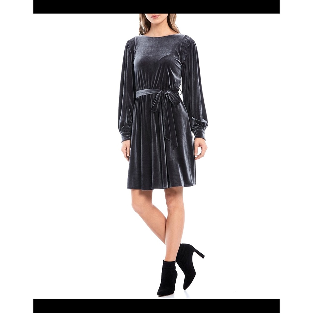 Calvin Klein Long Balloon Sleeve Tie Waist Dress